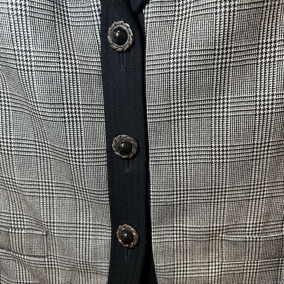 Albert Nipon Womens Jacket Blazer Size 6 Black White Plaid - Picture 4 of 6